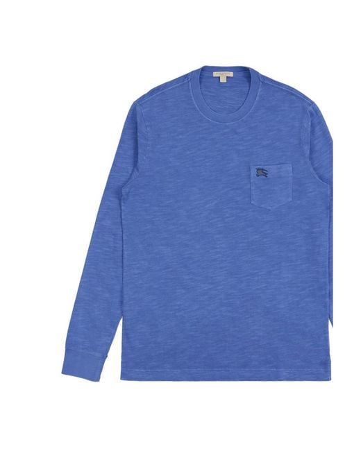 Burberry Blue Logo Round Collar Long-Sleeved T-Shirt for men