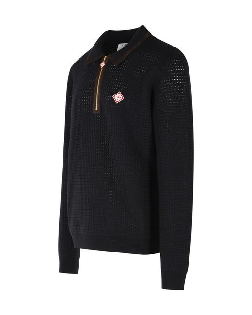 Casablanca Black Waffle-Knit Zip-Up Sweater for men