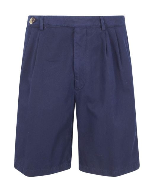 Brunello Cucinelli Blue Pleated Cotton Shorts for men