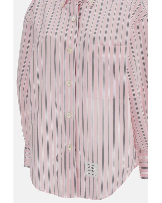 Thom Browne Pink Striped Curved Hem Shirt