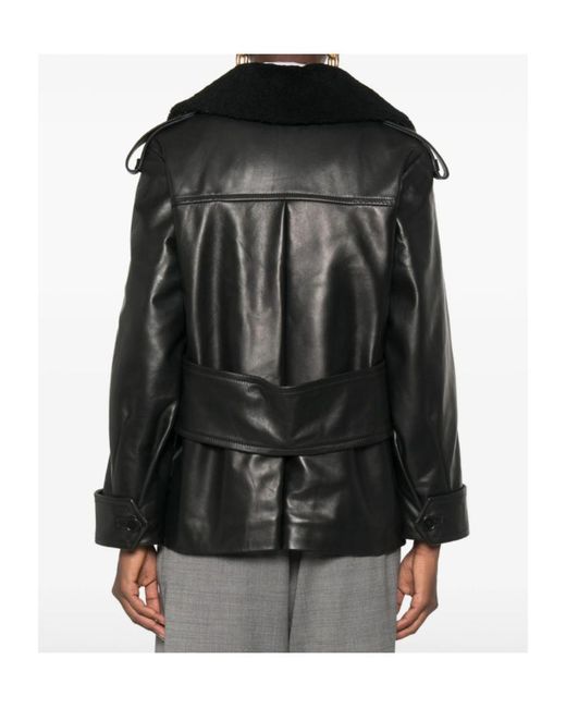 Salvatore Santoro Black Shearling-Collar Double-Breasted Jacket