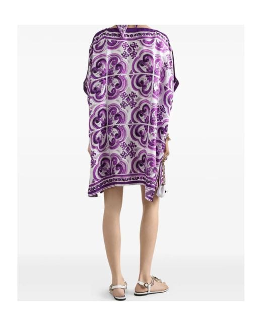 Dolce & Gabbana Purple Graphic Printed Flared Hem Mini Dress