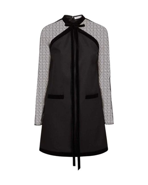 Nina Ricci Black Velvet-Trimmed Tulle-Sleeve Minidress