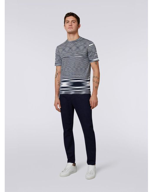 Missoni Gray Stripe-Printed Short-Sleeved Crewneck T-Shirt for men