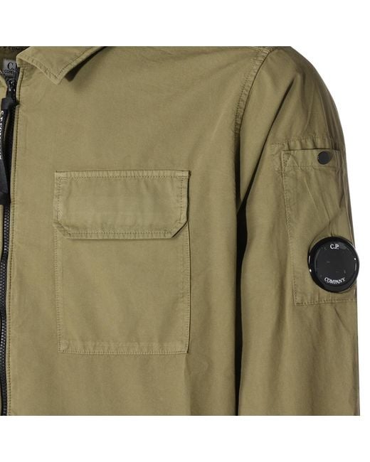 C P Company Green Logo Plaque Zipped Shirt for men