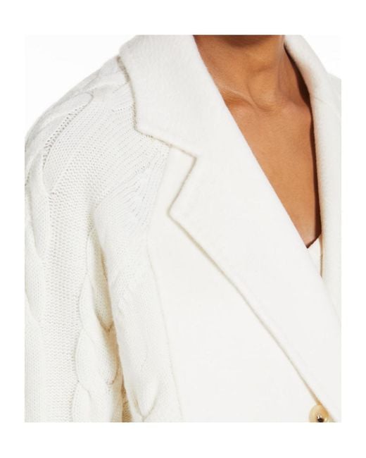 Max Mara White Micio Double-Breasted Cable-Knit Cardigan