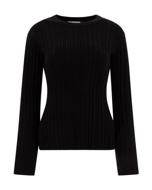 Loulou de Saison Black Elsa Ribbed Long Sleeve Top