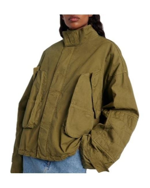 The Attico Green Casual Stand-Up Collar Jacket