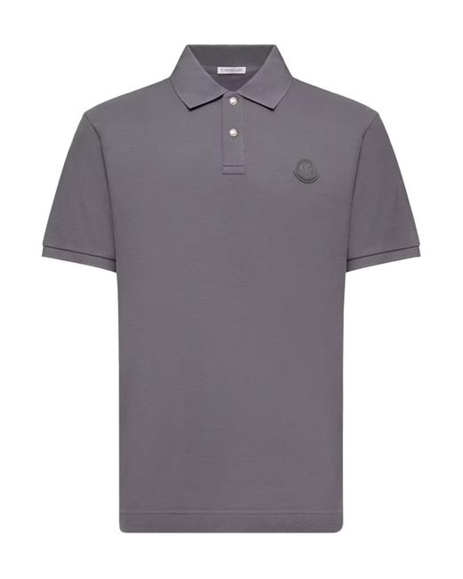 Moncler Gray Logo Patch Short-Sleeved Polo Shirt for men