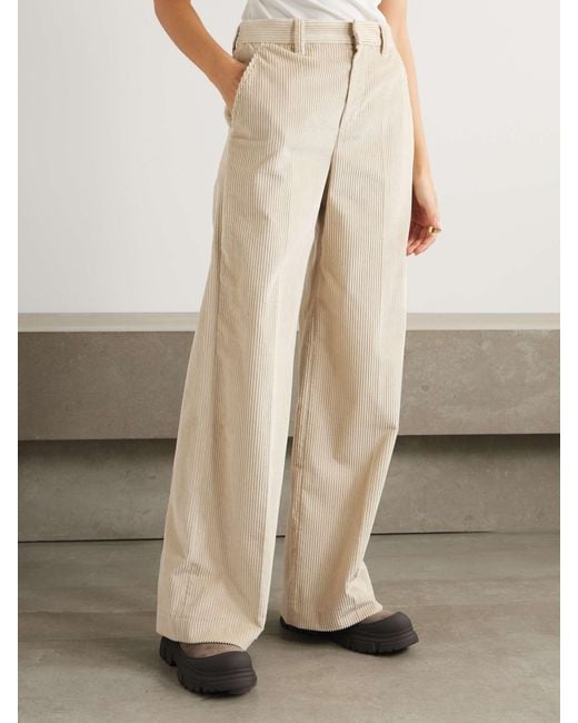 Brunello Cucinelli White Corduroy Wide-Leg Pants