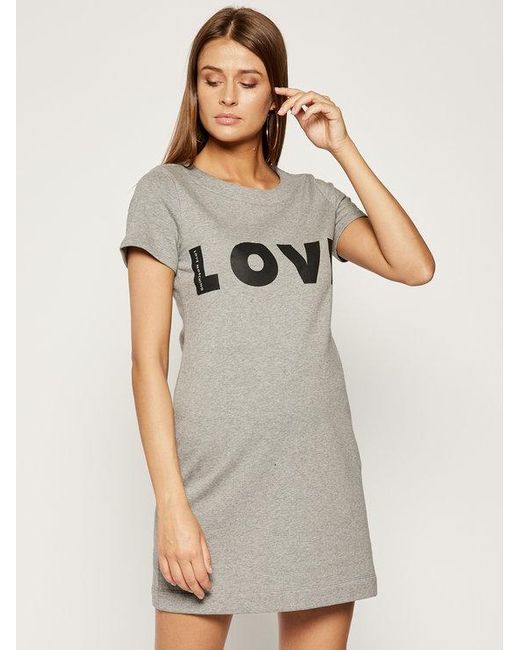 Moschino Gray Logo Details T-Shirt Dress