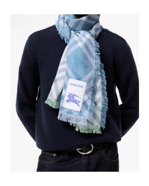 Burberry Blue Gradient Check Wool Silk Scarf