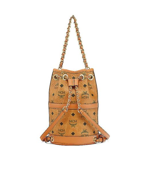 MCM Brown Mini Aren Chain Drawstring Backpack