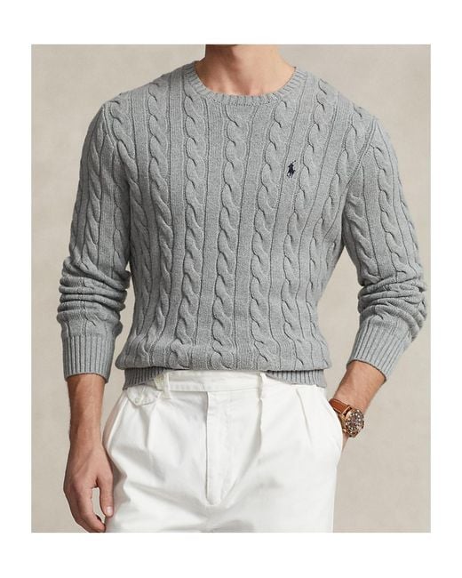 Polo Ralph Lauren Gray Logo Embroidered Cable-Knit Jumper for men