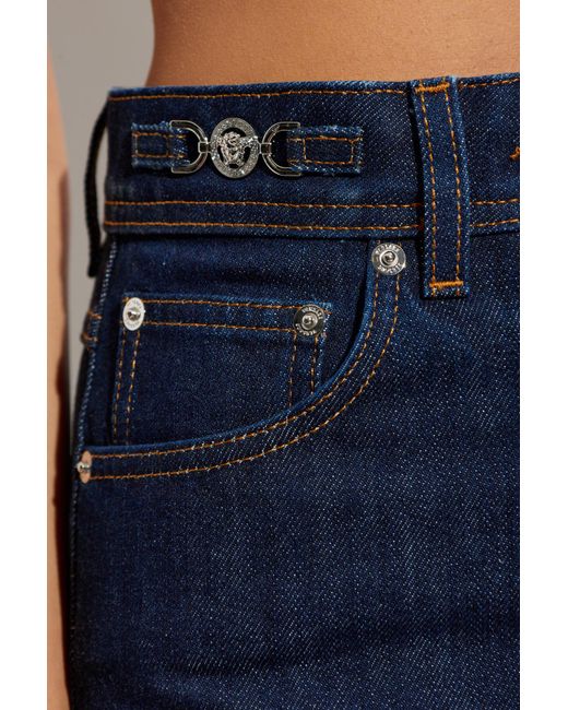 Versace Blue Logo-Patch Straight Leg Jeans