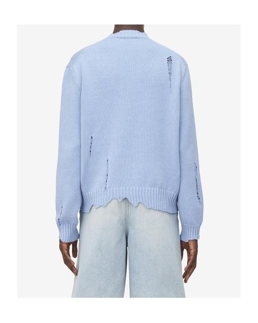McQueen Blue Skull Distressed Knitted Jumper for men