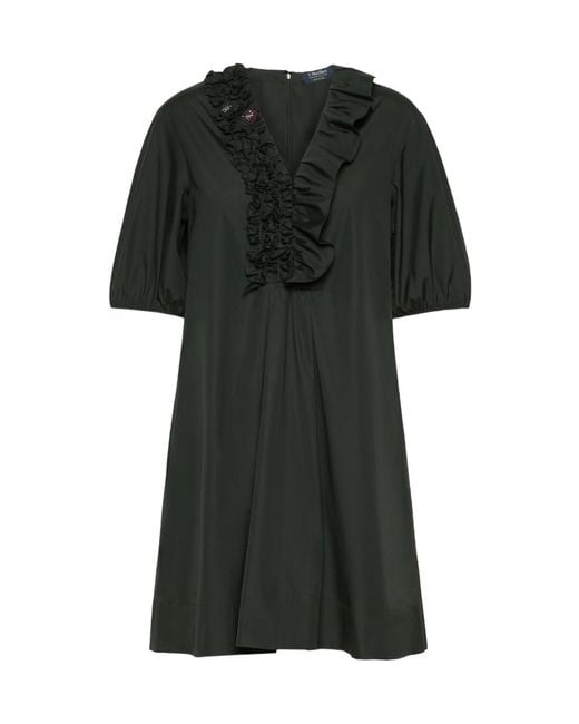 Max Mara Green Cotton Poplin Short Dress With Ruffles