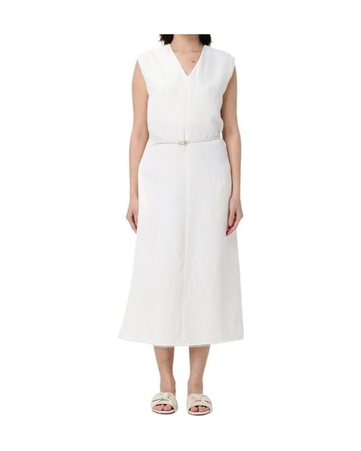 Fabiana Filippi White Belted V-Neck Dress