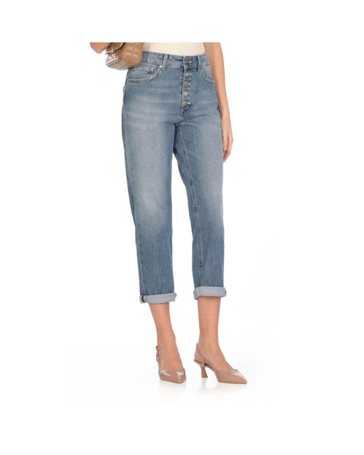 Dondup Blue Jewel Button Straight-Leg Jeans