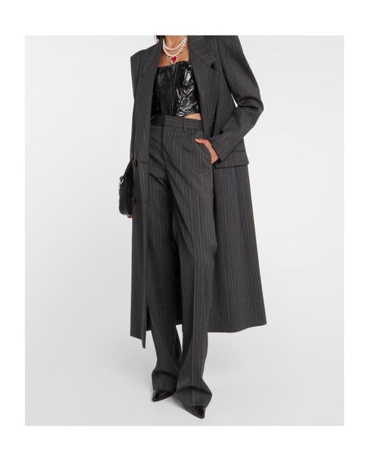 Alessandra Rich Gray Pinstriped High-Rise Straight Pants