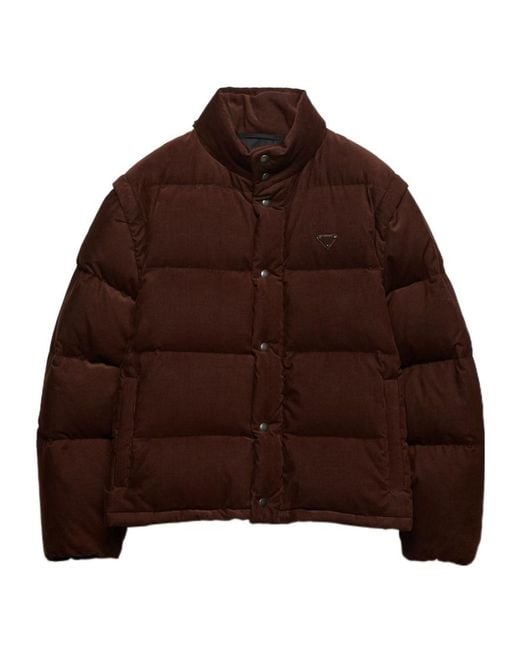 Prada Brown Triangle-Logo Button-Up Jacket for men