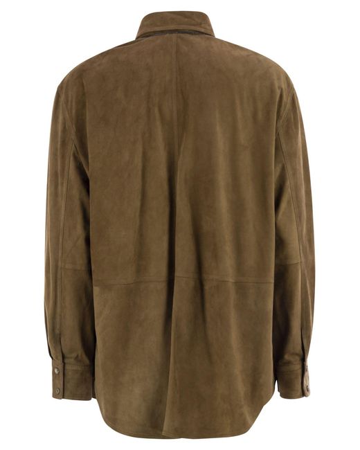 Brunello Cucinelli Green Bead-Embellished Leather Shirt