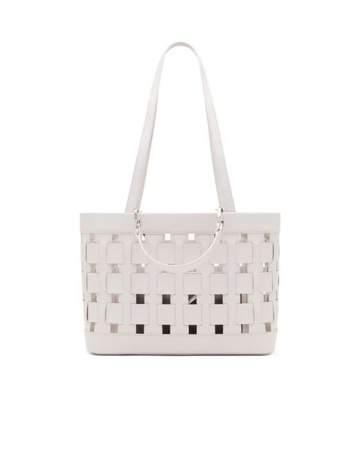 Emporio Armani White Tote Bag With Woven Design Double Handles And Pouch