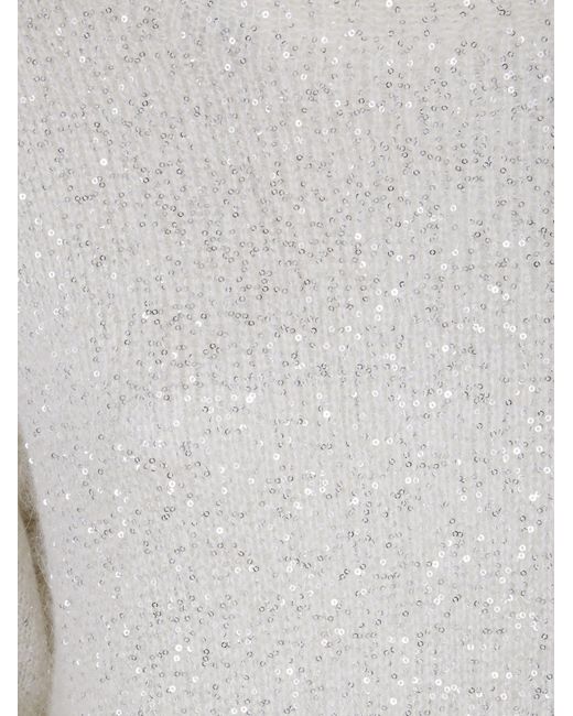 D.exterior White Sequin Boatneck Sweater
