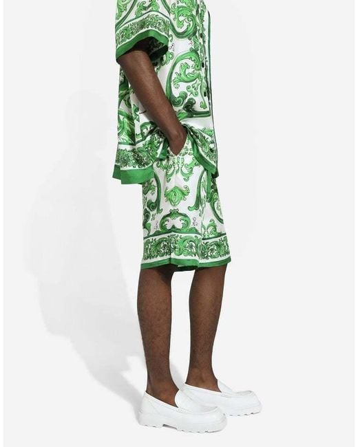 Dolce & Gabbana Green Shorts With 'Majolica' Print for men