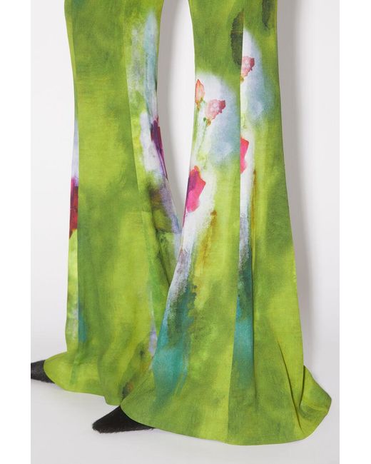 Acne Green Flared Tie-Dye Print Trousers