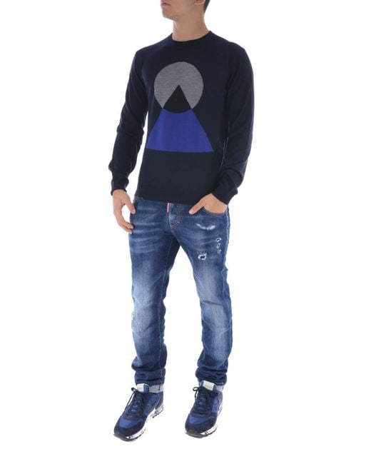 KENZO Blue Geometrical Pattern Sweater for men