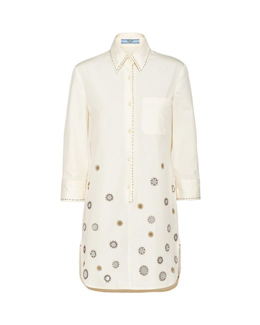 Prada White Appliqué-Detailed Button-Up Shirtdress