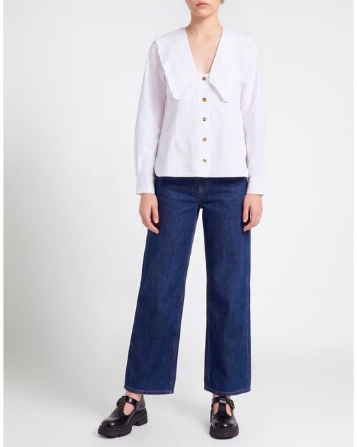Ganni Blue Solid Color Long Sleeve Shirt