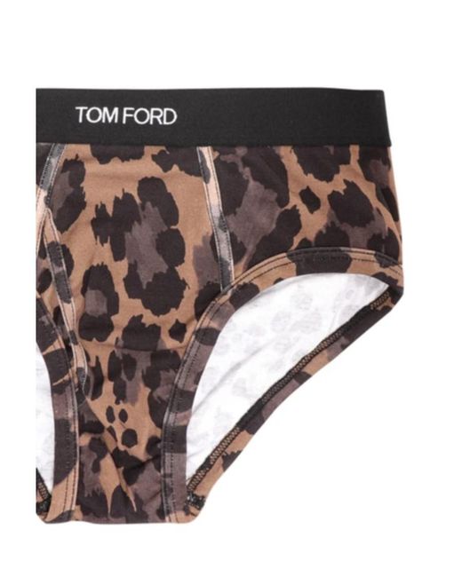 Tom Ford White Leopard Printed Stretched Briefs for men
