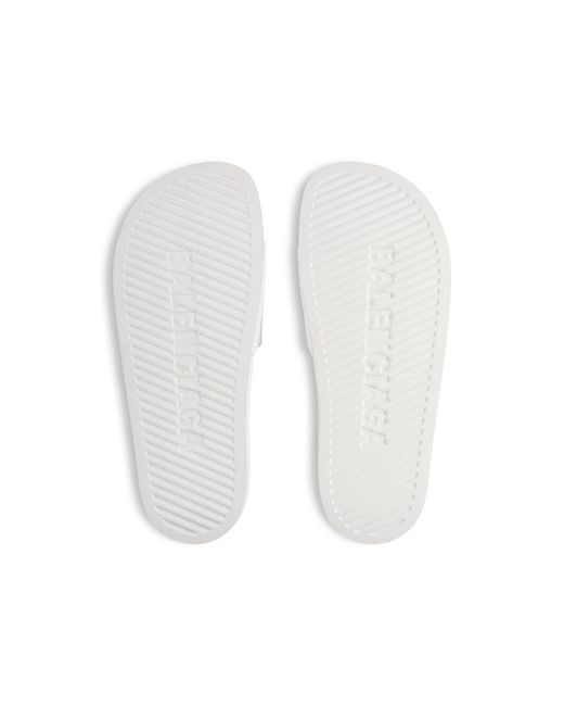 Balenciaga White Bb Logo Pool Slide Sandals for men
