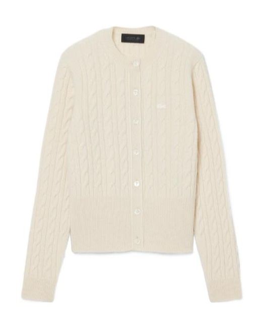 Lacoste White Runway Cashmere Cable Knit Cardigan