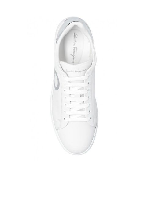 Ferragamo White Gancini-Print Lace-Up Sneakers for men