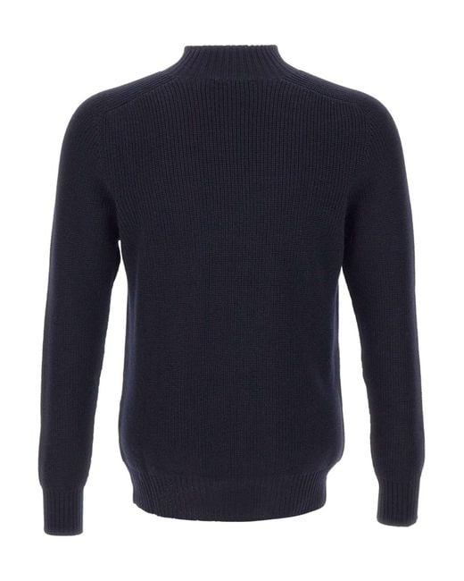 Gran Sasso Blue Ribbed High-Neck Sweater for men