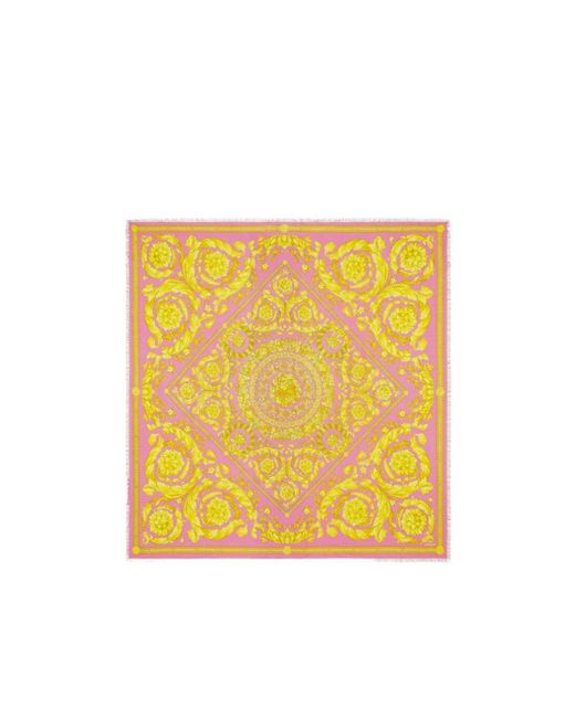 Versace Yellow Barocco-Print Frayed Scarf