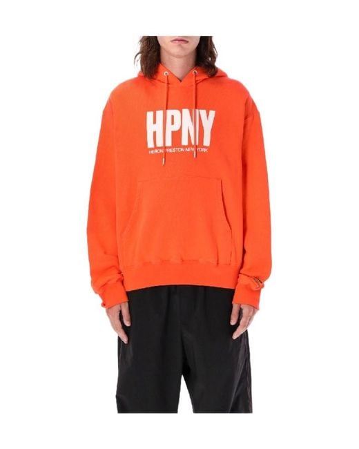 Heron Preston Orange Logo Printed Drawstring Hoodie for men