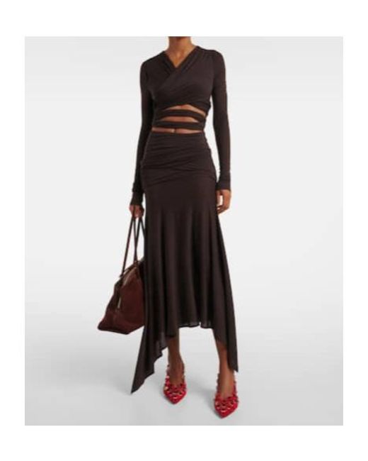The Attico Brown Sheer Embroidered Tulle Midi Dress