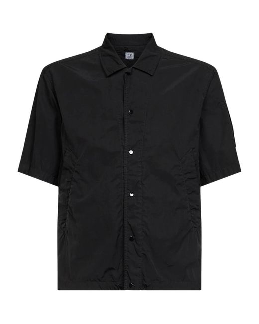 C P Company Black Pointed Collar Short-Sleeved Shirt for men