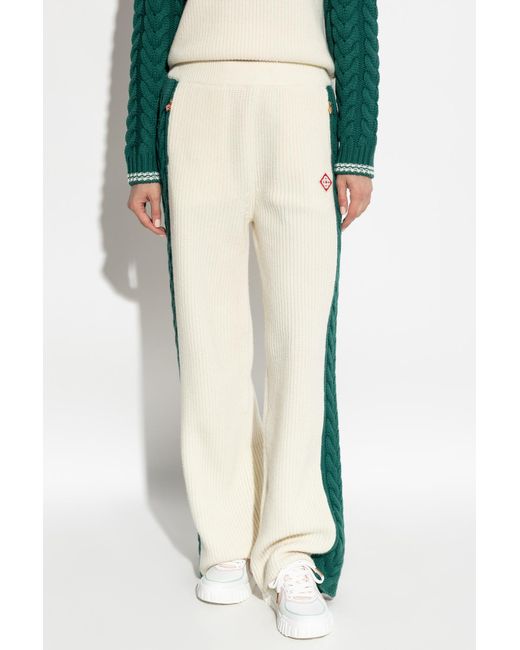 Casablanca White Straight-Leg Cable-Knit Trousers