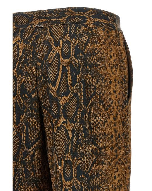 Twinset Brown Wide-Leg Animal Print Pants