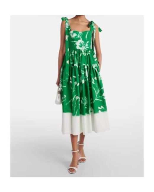 Erdem Green Floral Cotton Poplin Midi Dress