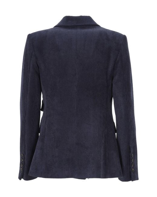 D.exterior Blue Double-Breasted Suit Jacket