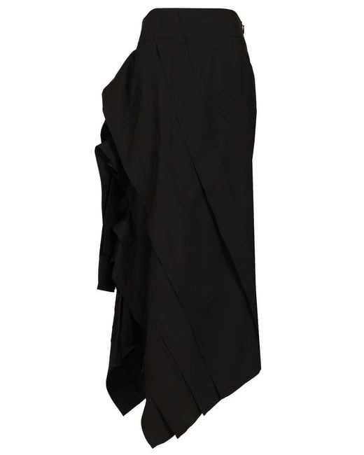 Bottega Veneta Black Ruffled Asymmetric Midi Skirt