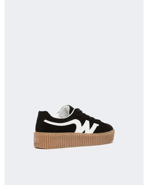 Weekend by Maxmara Black Split Leather Logo Sneaker