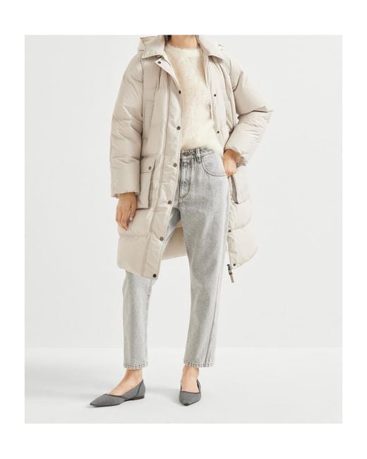 Brunello Cucinelli Natural Zipped Hooded Quilted Coat