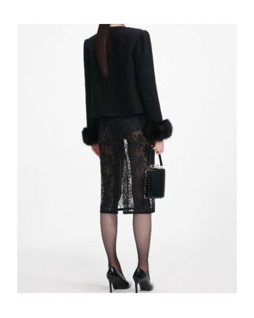 Self-Portrait Black Boucle Fur Cuff Jacket
